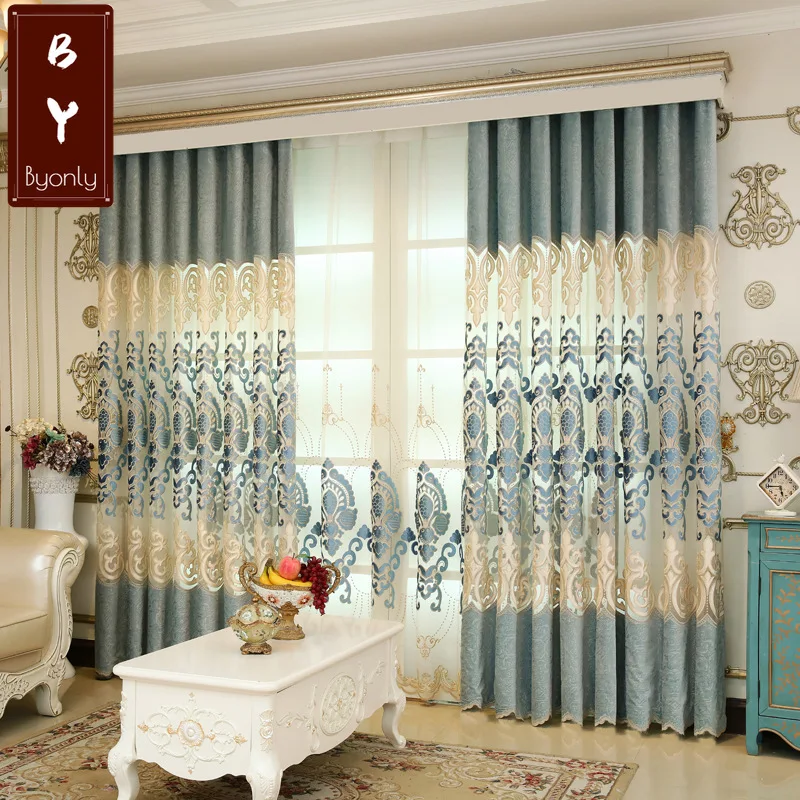 

European Style Embroidery Curtains for Living Dining Room Bedroom Windows Backdrop Luxury Curtain