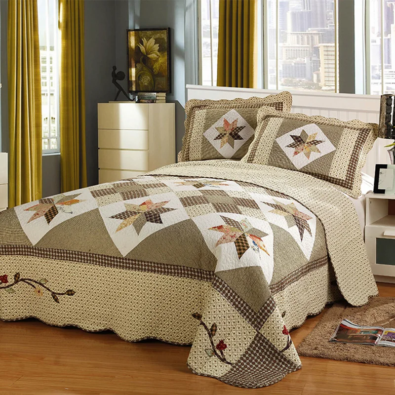 

Euro Bedspreads For Double Bed Quilts 100% Cotton Vintage Patchwork Quilt Set Pillowcase 3pc King Queen Size Blanket Coverlet