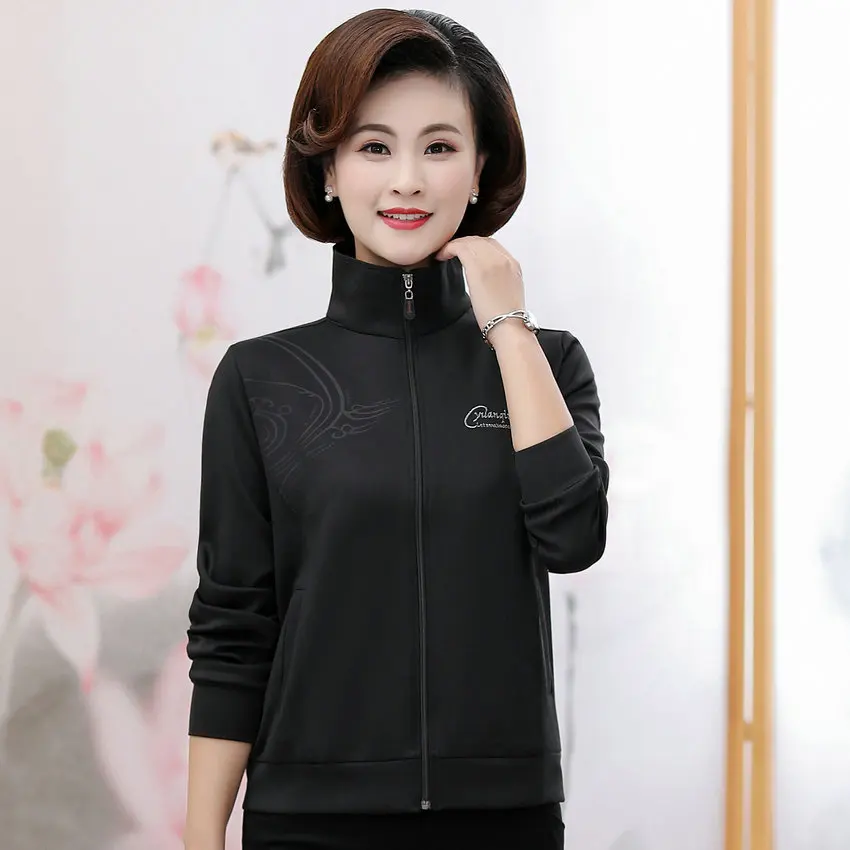 

Autumn Spring Sweat Jacket Women Red Purple Black Coat Turn Down Collar Zipper Front Outerwear Woman Clothings Plus Size Costume