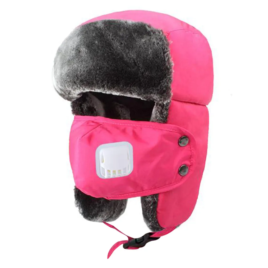 Hot Pink Зимние теплые флисовые шапки для мужчин меховой головной убор с манишкой защита для ушей с маской Лыжная шапка теплая шапка черепки шапки Новые - Цвет: Hot Pink