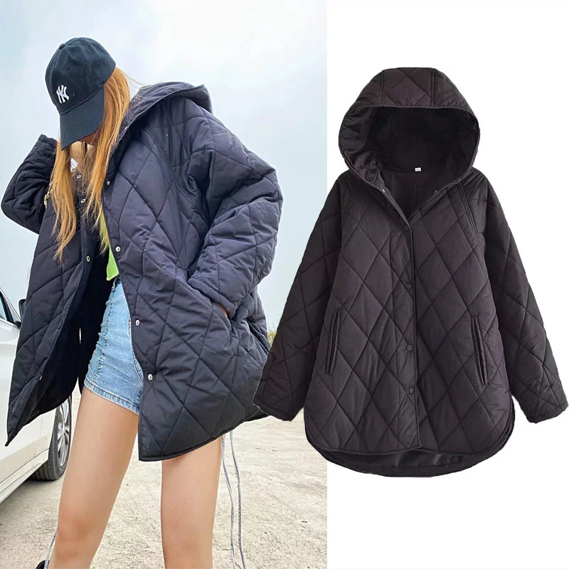 

Женская Повседневная куртка Za, черная теплая Свободная куртка с капюшоном и длинными рукавами, винтажная верхняя одежда с асимметричным по...