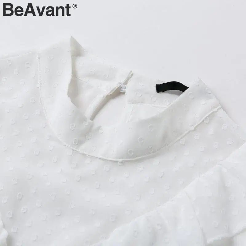 Женское богемное шифоновое платье BeAvant элегантное белое ажурное в горошек мягкое