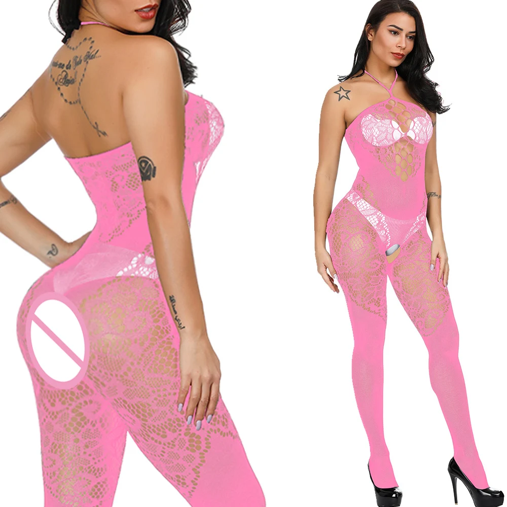 Комбинезон женский в сеточку с открытой спиной кружевной Облегающий комбинезон