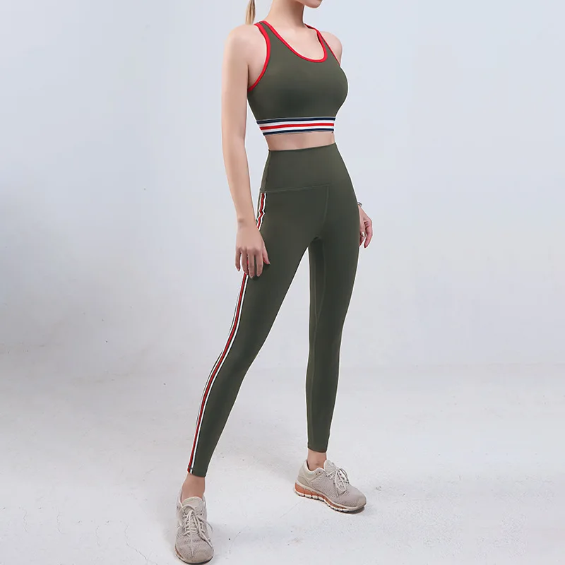 

Spring and Summer New Sports Fitness Yoga Clothes Women Shock Absorption Gathered High Waist Peach Pants Two-piece Suit