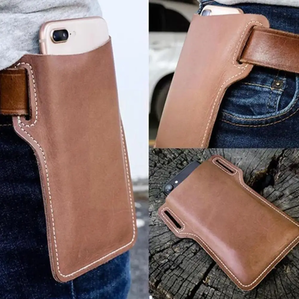 

Leather Mobile Phone Bag Men's Waist Mobile Phone Holster Clutch Outdoor Men's Wallet Bag Accessory B0d9
