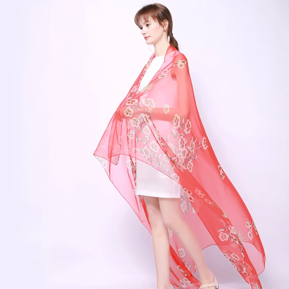 

Chiffon scarf fashion small fresh printed scarf ladies XL summer long paragraph soft luxury scarf hot sale