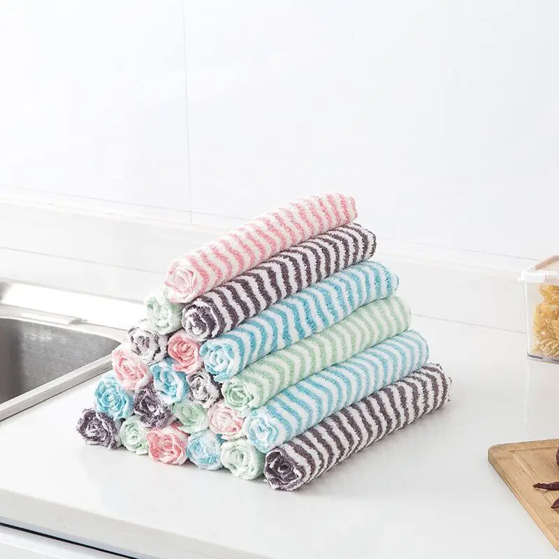 Кухонные салфетки в полоску для мытья посуды ткань чистки стола утолщенная