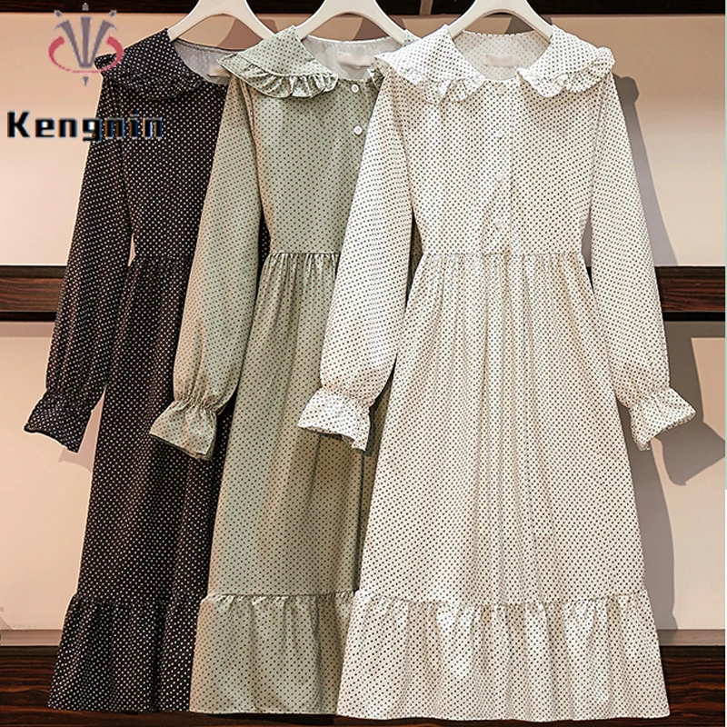 

Платье женское хлопковое в горошек, свободное, большого размера, 4XL, на осень