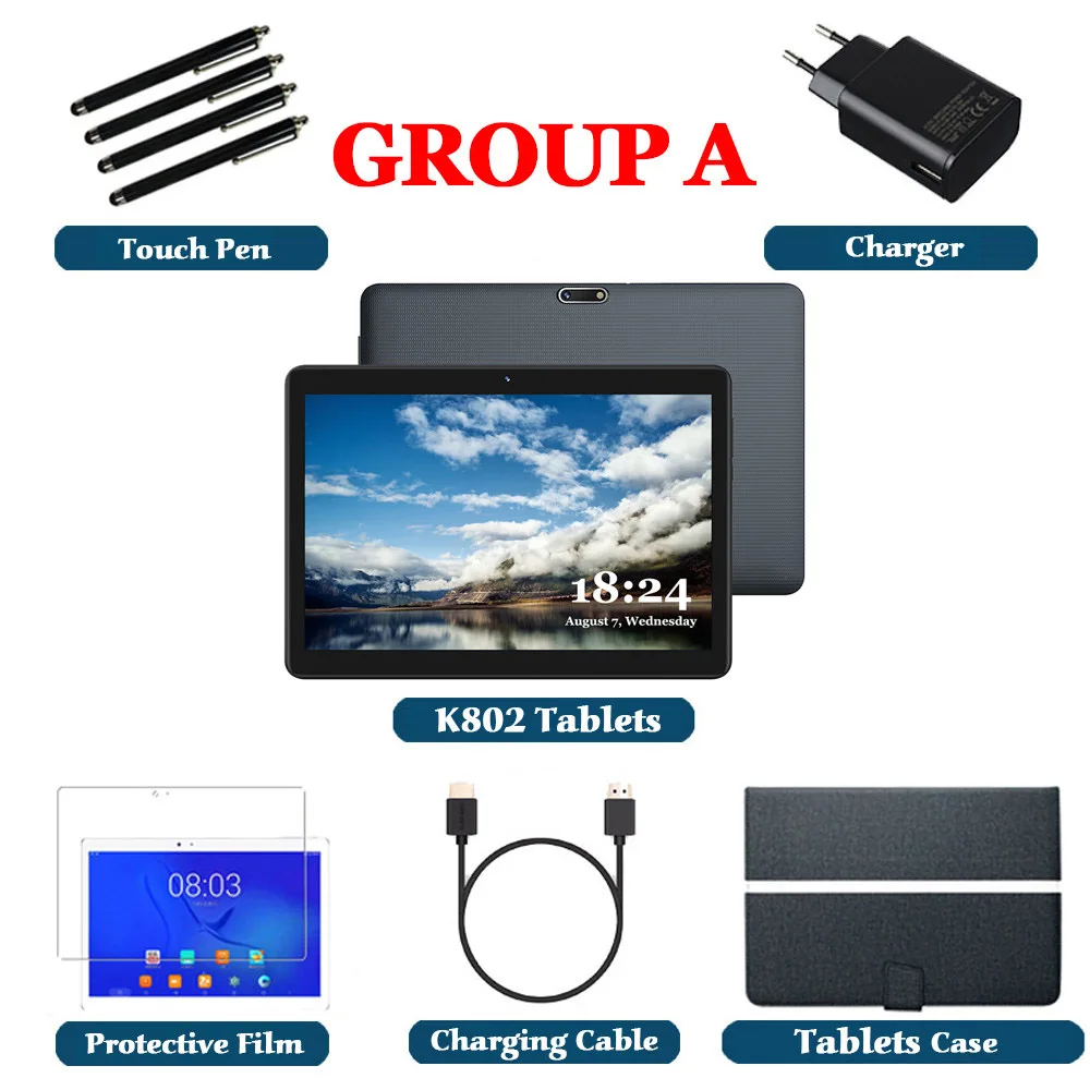Gift-Tablets Case LNMBBS K802 10,1 дюймов планшетный ПК MTK6580 Восьмиядерный Android Планшеты 4 ГБ ОЗУ 64 Гб ПЗУ 1920x1200 IPS Двойная sim-карта телефонный звонок планшет - Комплект: Gift-Tablets Case