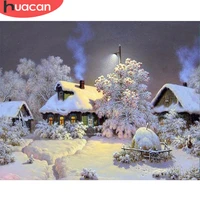 HUACAN Oil Painting Numbers Winter Landscape DIY Frame Pictures Number House Snow Paint Canvas DIY Home Decoration