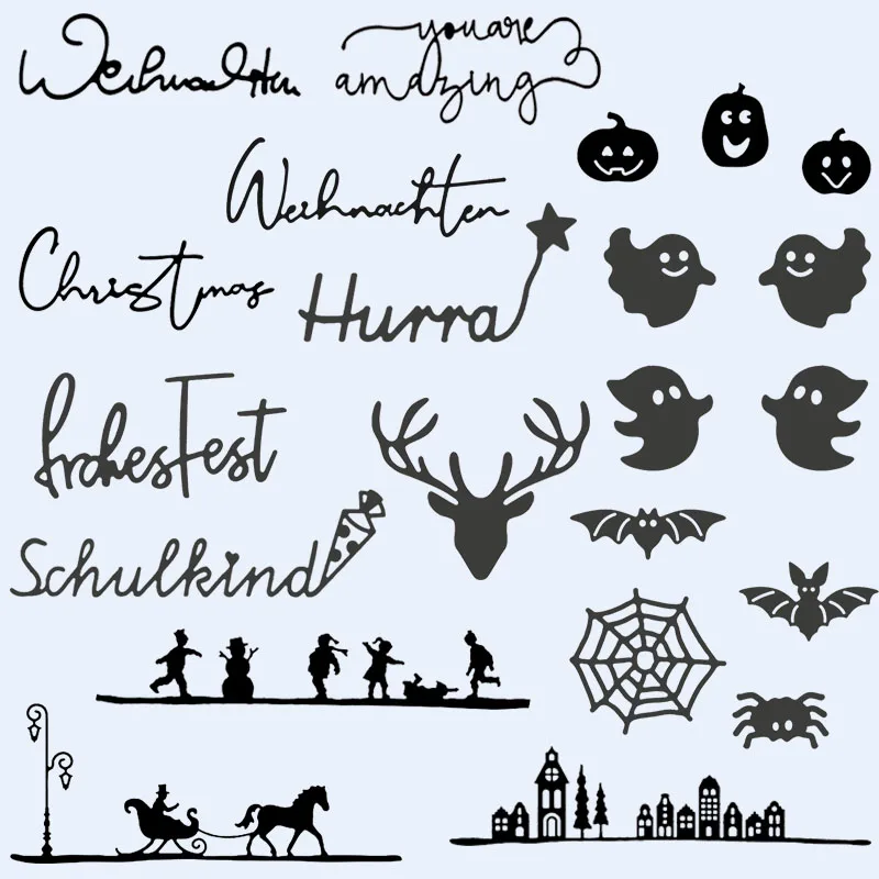 Рождественские буквы Хэллоуин паук призрак тыква металлические режущие штампы