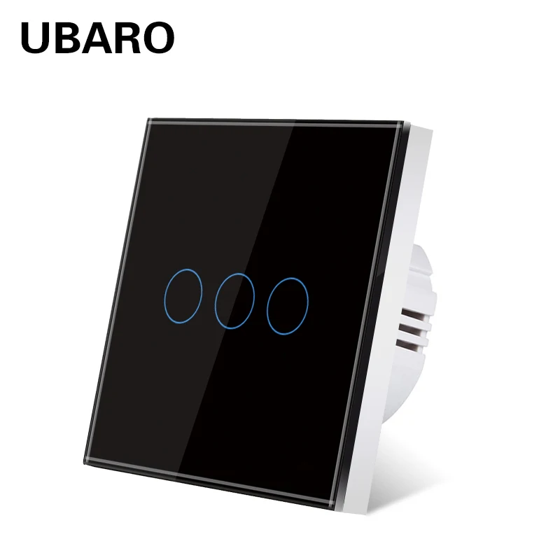 

UBARO 86*86mm Tempered Crystal Glass Panel Wall Light Touch Switch Power Electrical Sensor Manuel Button 1/2/3Gang Ac100-240V