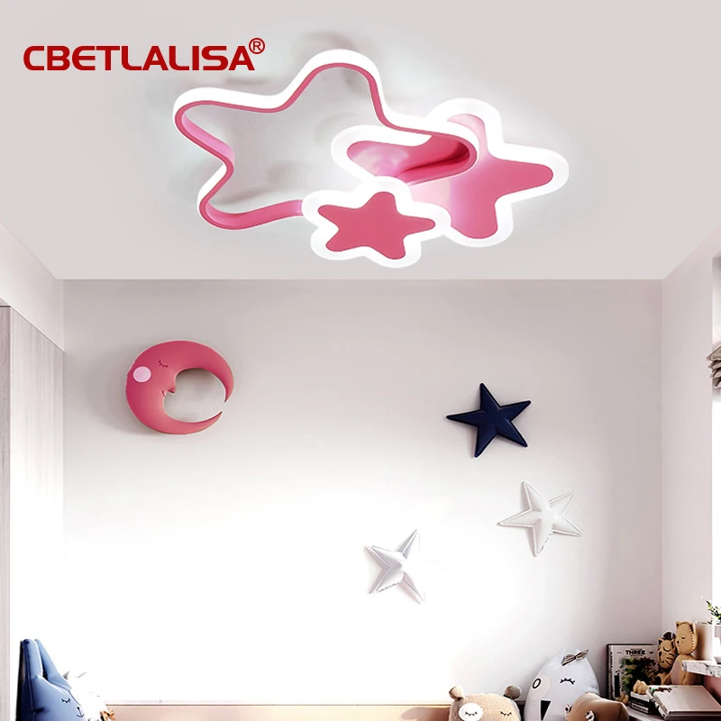 CBETLALISA Kids Room 220V LED Ceiling Lights In Stars Shape White Lamp For Bedroom Girls' Pink Lighting Fixtures | Лампы и