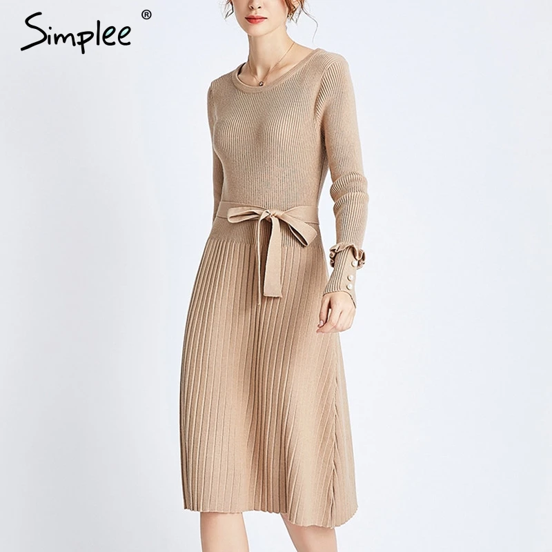 Simplee женское Плиссированное трикотажное платье с круглым вырезом а силуэт
