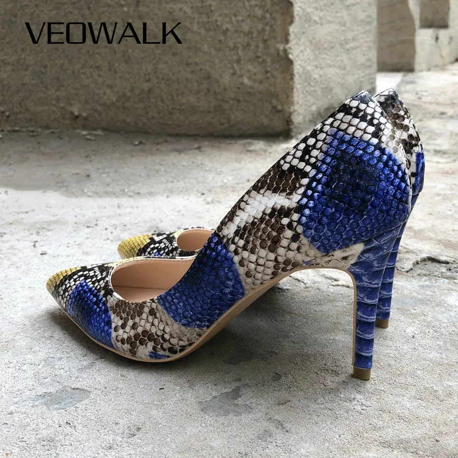 

Veowalk Sexy Embossed Snake Pattern Women Pointed Toe High Heels Ladies Slip On Stiletto Pumps Fashion Woman Night Club Shoes