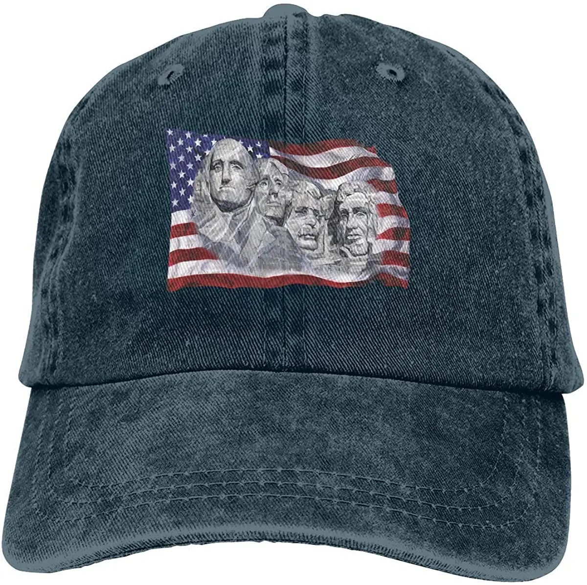 

Mount Rushmore and Flag Unisex Adjustable Classic Baseball Cap Washed Cowboy Hat Retro Denim Cap