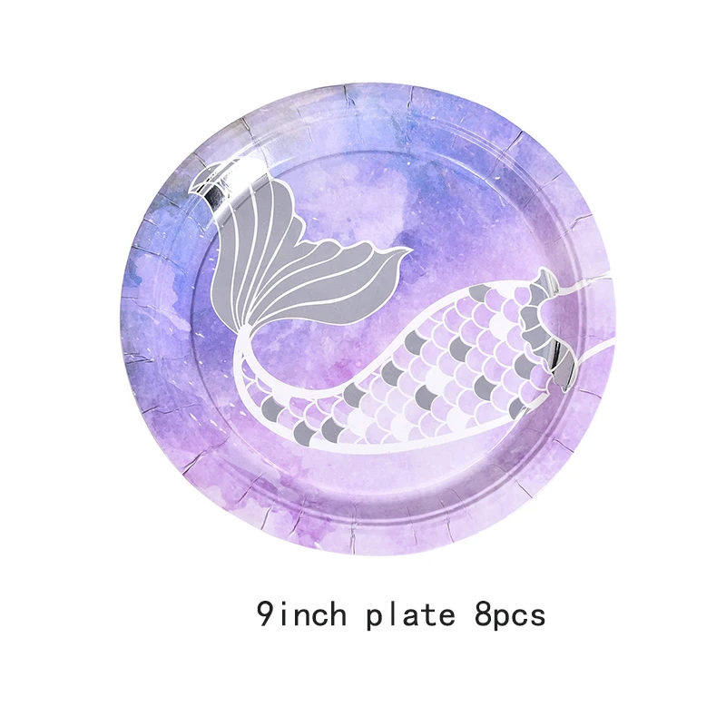 9inch plate 8pcs Русалка вечерние украшения одноразовая бумажная посуда чашки вечеринка в честь Дня Рождения наборы; детский душ Декор - Цвет: 9inch plate 8pcs