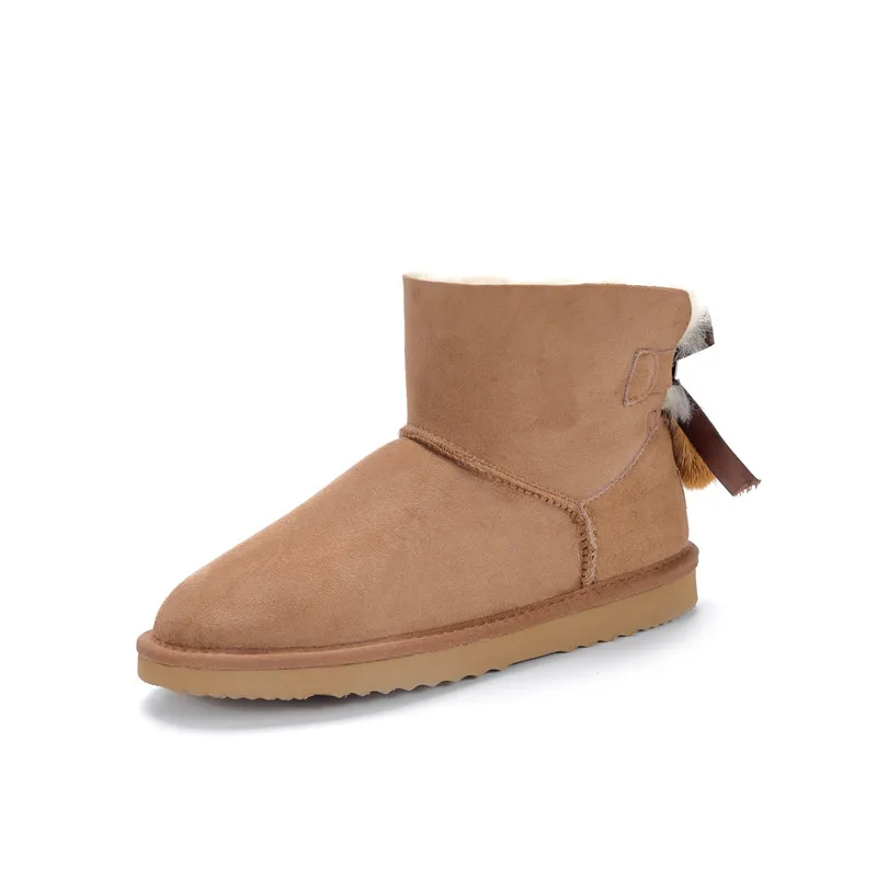 Новая мода натуральные меховые зимние ботинки Женские Натуральная шерсть Теплые