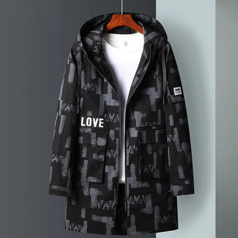 Осенний оверсайз длинный Тренч мужской черный хип-хоп военный свободный пиджак