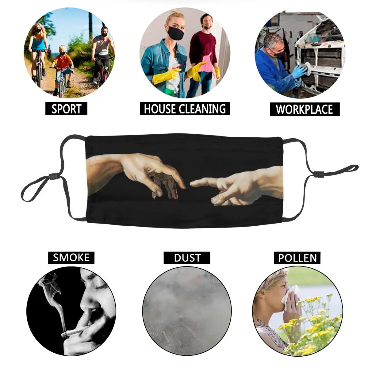 

The Creation Of Adam Adult Non-Disposable Face Mask Anti Haze Dustproof Protection Cover Respirator Mouth Muffle