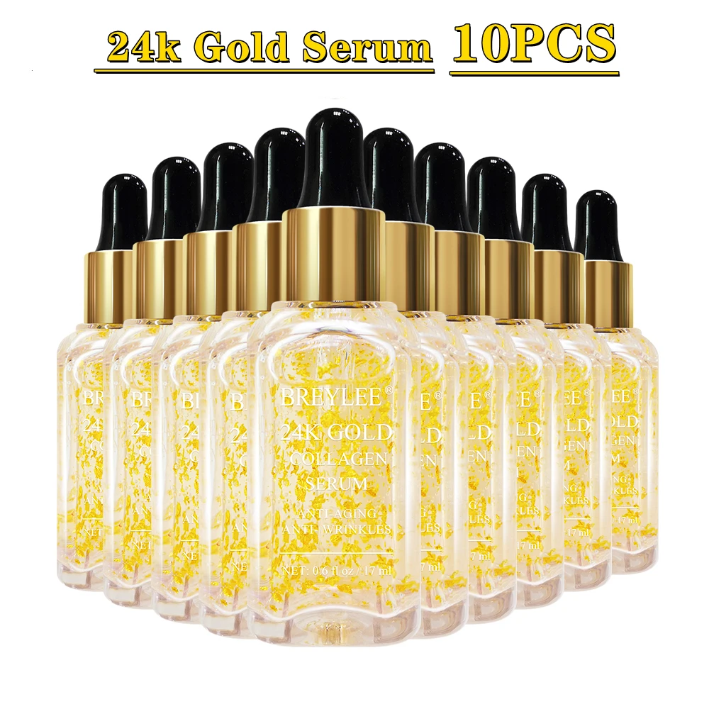 

BREYLEE 24k Gold Serum Anti-Aging Anti-WrinkleFacial Skin Care Lifting Firming Whitening MoisturizerFacialTreatmentEssence10PCS