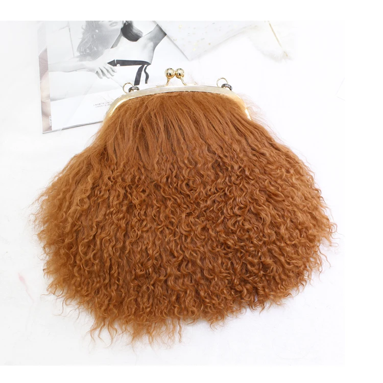 

New Korean style Tan wool messenger bag, chain, fur, fur, bag, shoulder diagonal, female bag, real hair bag, tide