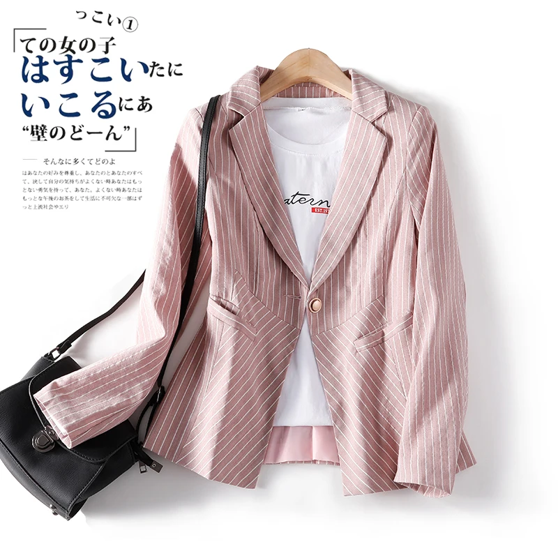 

Autumn Stripe Women's Coats Female Suit Pink Grey Blazers Long Sleeve Coat Formal Blazer Femme 3xl Lady Work Wear