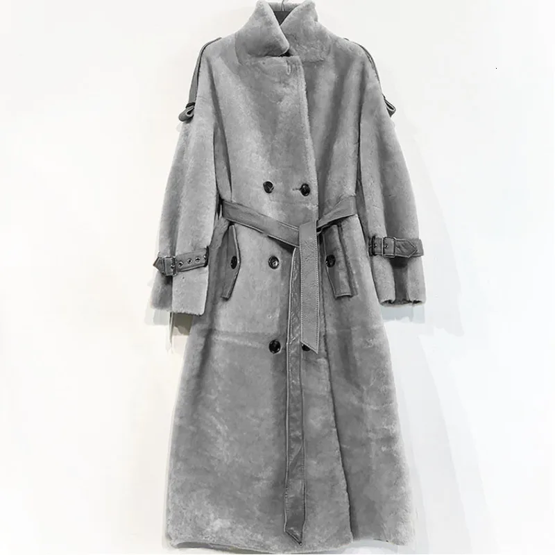 LANMREM новинка 2019 зимнее пальто из овечьего меха с воротником-стойкой длинное белое