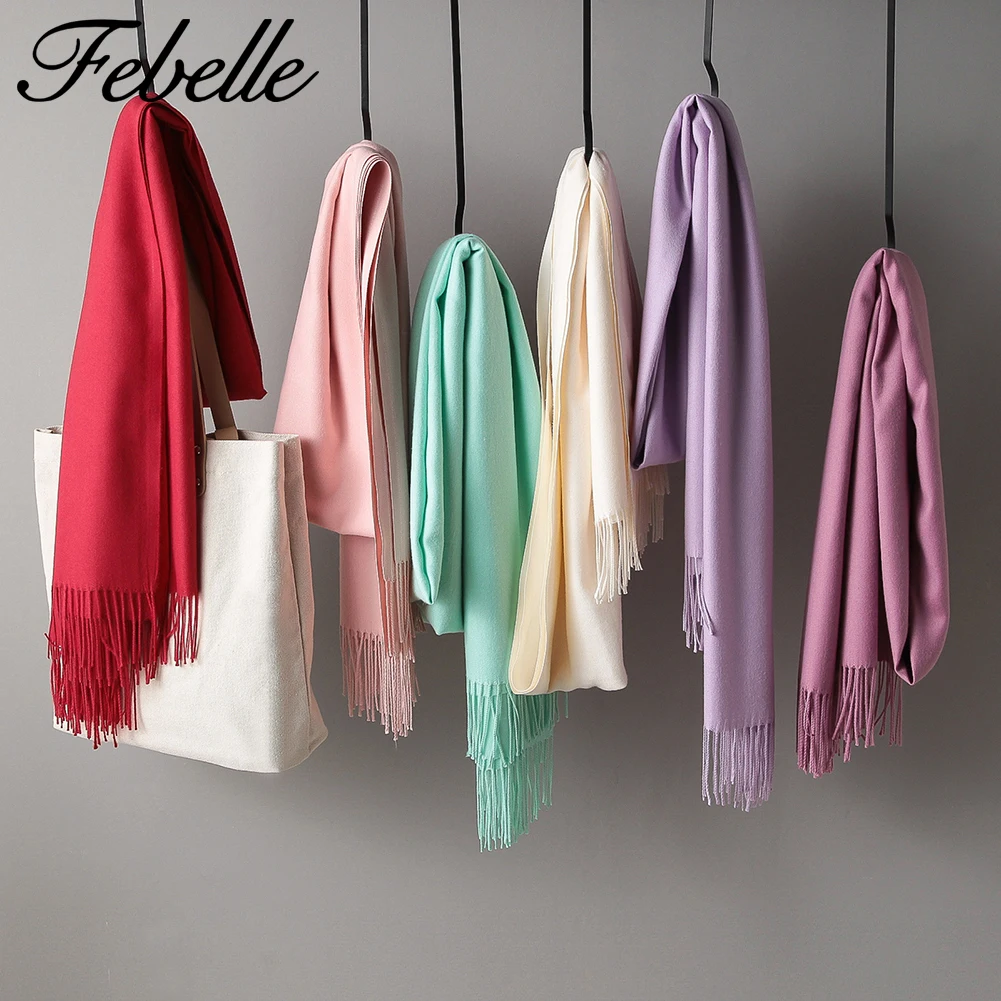 Febelle женский зимний кашемировый шарф однотонные шали и палантины теплая Женская
