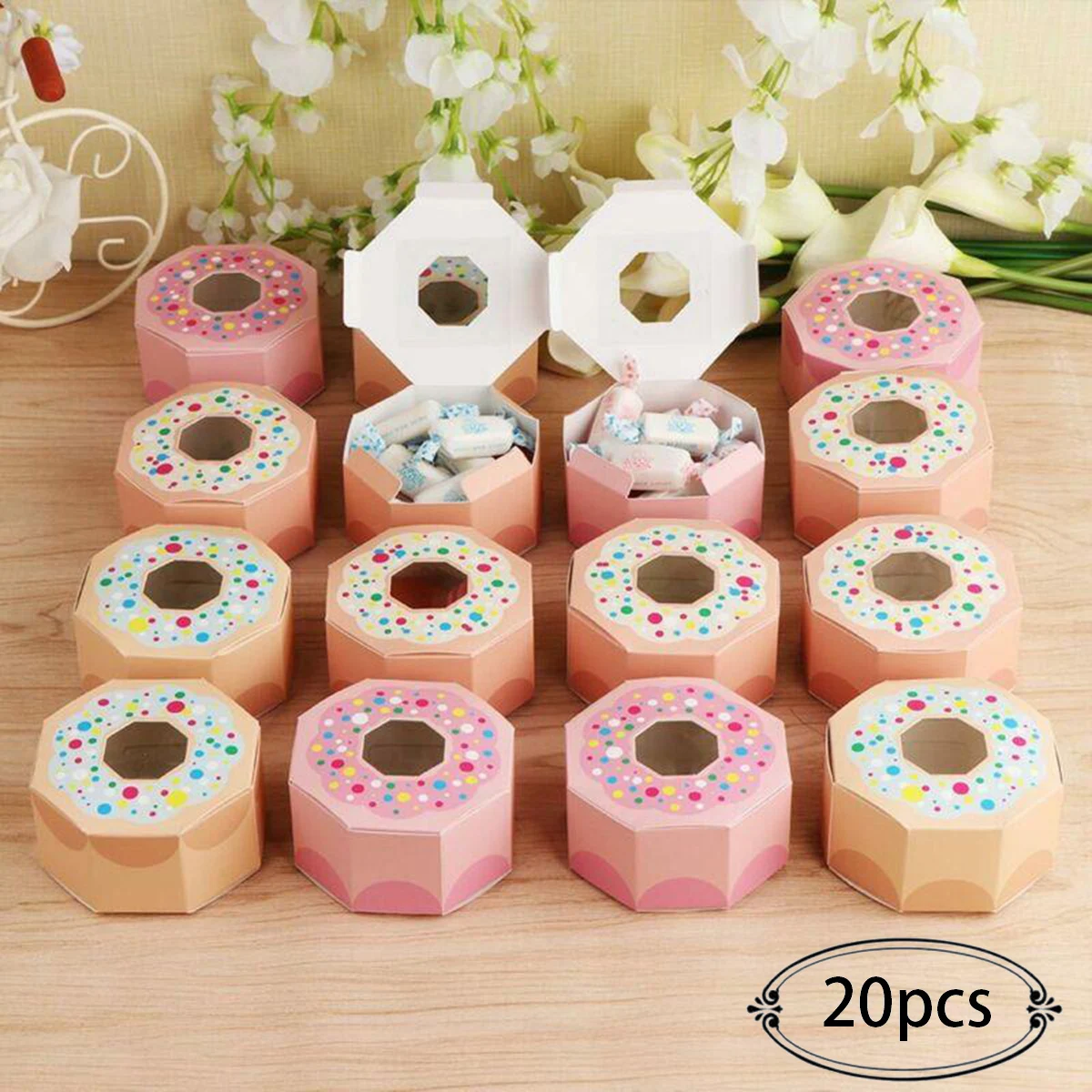 

20 Pcs Candy Box Hexagon Gift Box Donut Bag Sweet Chocolate Packaging Case For Wedding Theme Party Favor Gifts