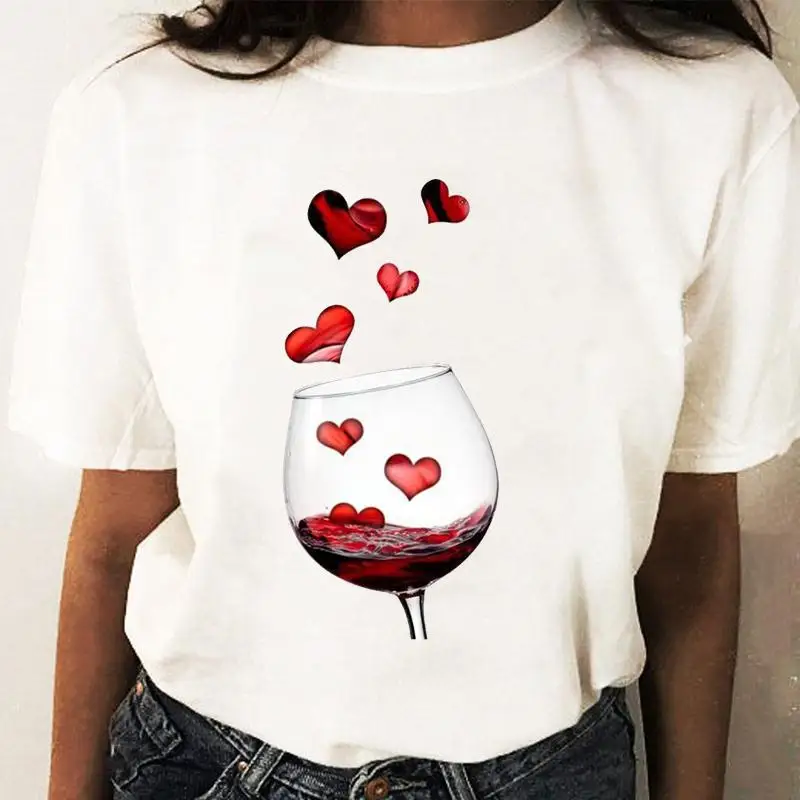 

Lovessales Love Wine Valentine Graphic O Neck Short Sleeve 100% Cotton T-shirt