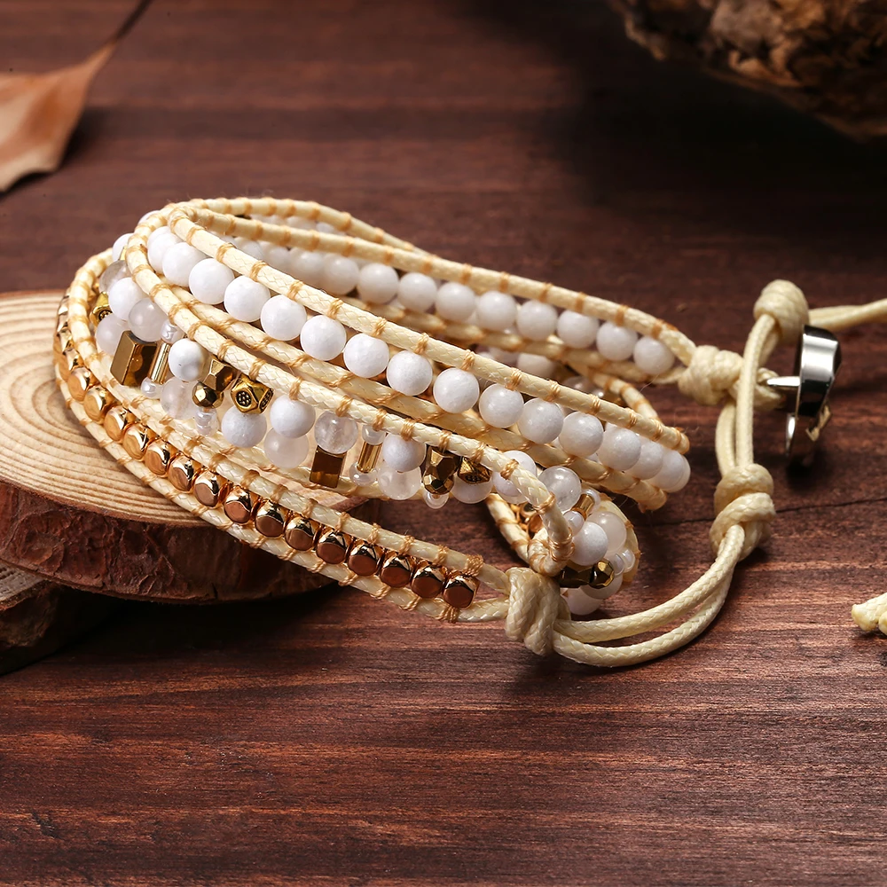 Plumiss Luxury White Jades Wrap Bracelet for Women 