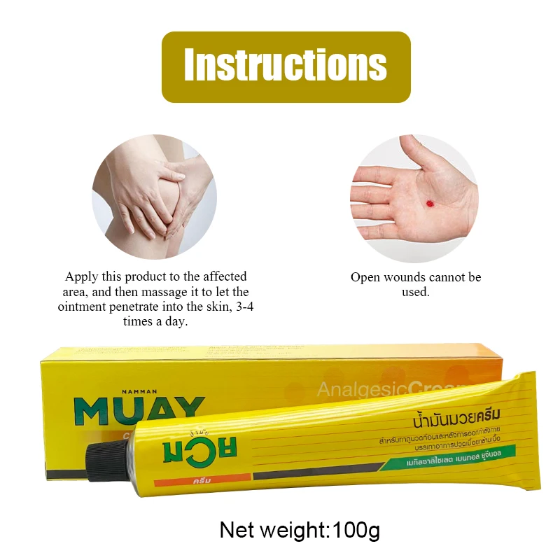 

Original Thailand Muay Analgesic Balm Medical Pain Relieving Cream Muscle Pain Arthritis Ointment For Joint Pain Health 100g