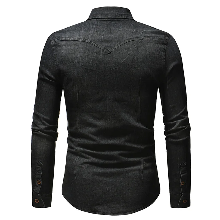 New style denim shirt men's long-sleeved high-quality printed men's shirt cotton breathable denim shirt casual shirt