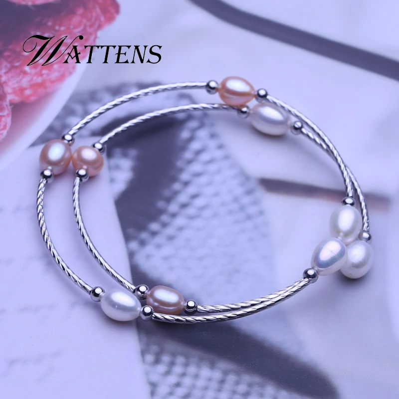 Женский браслет с натуральным пресноводным жемчугом двухслойный многоцветный