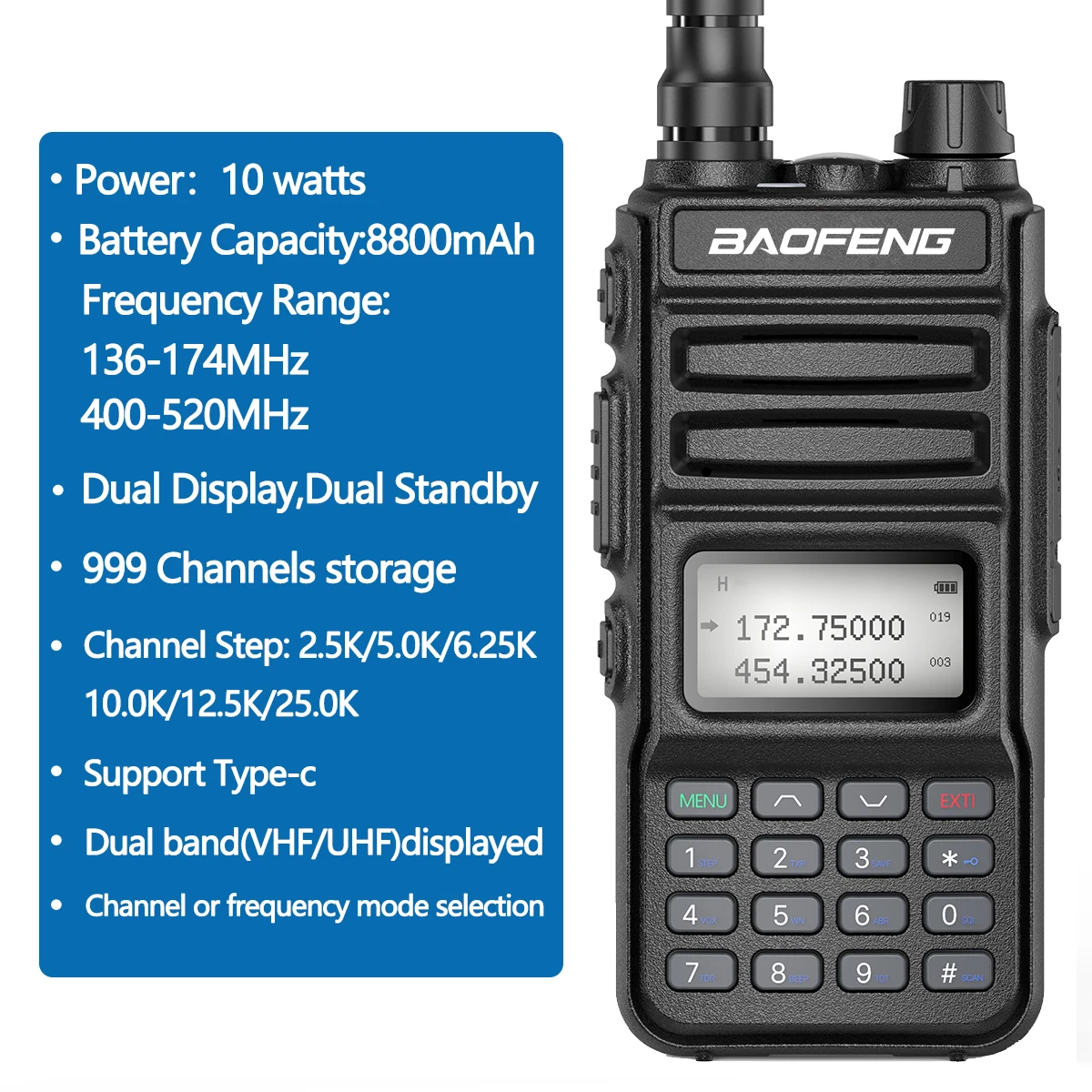 BaoFeng UV-15R 10W Power 999CH Walkie Talkie Radio Support Type-C Charger 50KM Transceiver Upgrade UV-10R UV-5R Two Way Radio