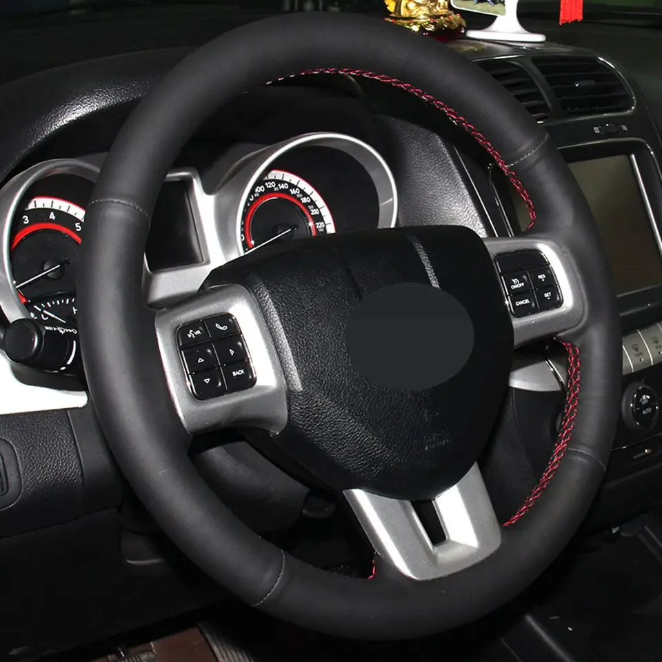 DIY черная искусственная кожа ручной сшитый автомобильный чехол на руль для Dodge большой караван путешествие Мститель Дуранго