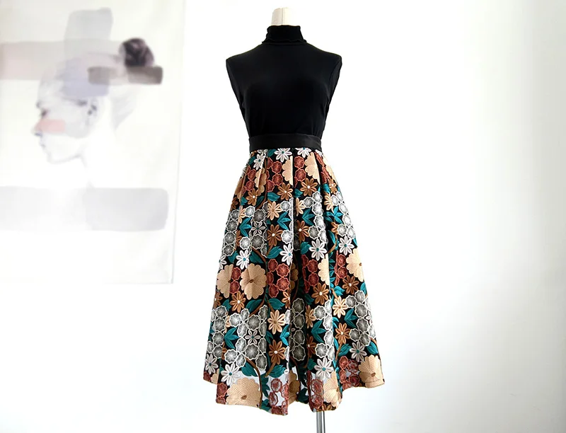 Новое поступление Женская осенне-зимняя элегантная кружевная юбка с вышивкой