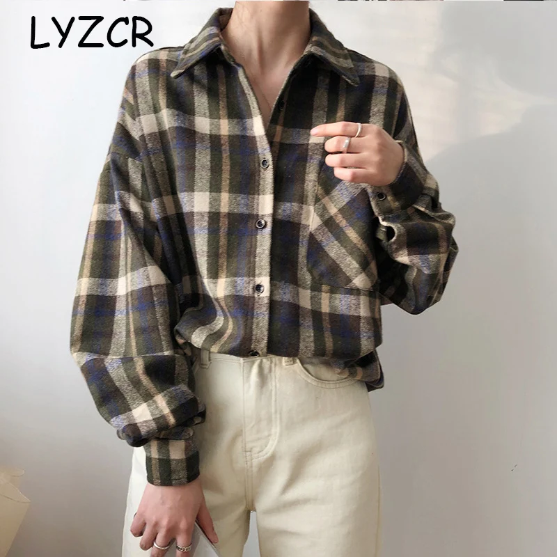 Рубашка LYZCR Женская винтажная свободная с длинным рукавом|Блузки| |