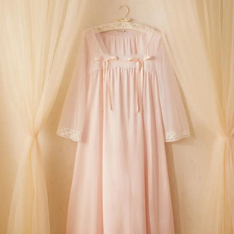 

Women Vintage Nightgowns Long Night Dress Sweet Mesh Lace Peignoir Fairy Nightie Princess Nightwear Lady Chinese Hanfu Sleepwear