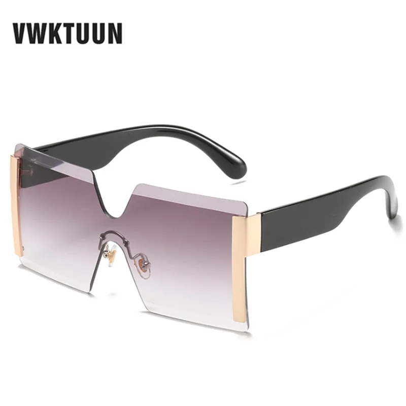 

VWKTUUN Big Women Sunglasses Square Shades UV400 Rimless Glasses Intergrated Wide Frame Eyewear Vintage Oculos Feminino Driving