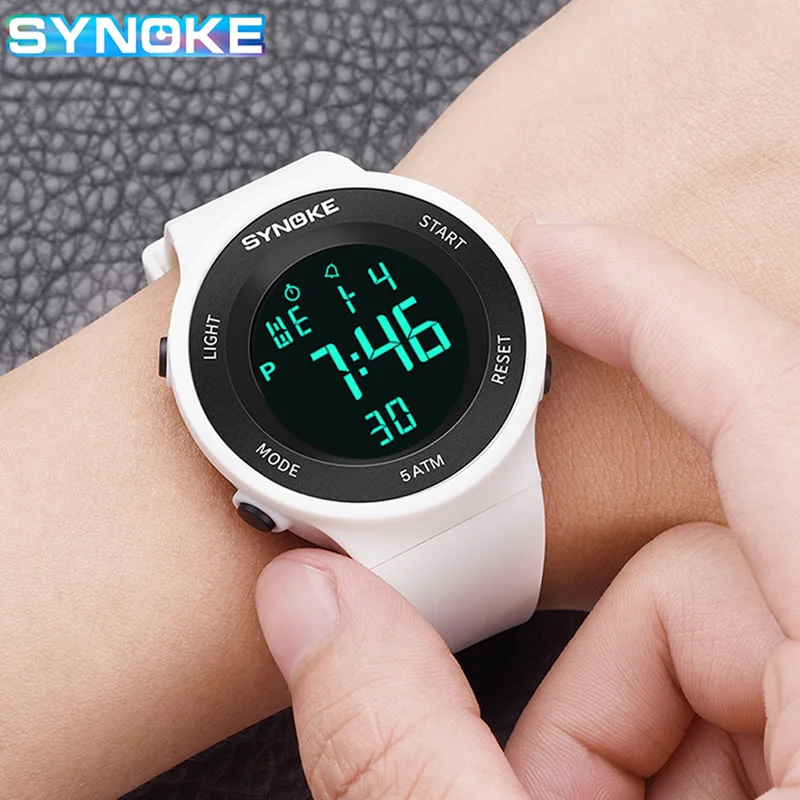 

Часы наручные SYNOKE мужские/женские, брендовые водонепроницаемые электронные тонкие цифровые спортивные светодиодные с силиконовым ремешко...