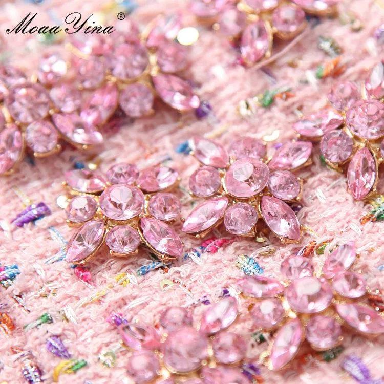 MoaaYina модное дизайнерское платье весна-осень женское с кристаллами жемчугом