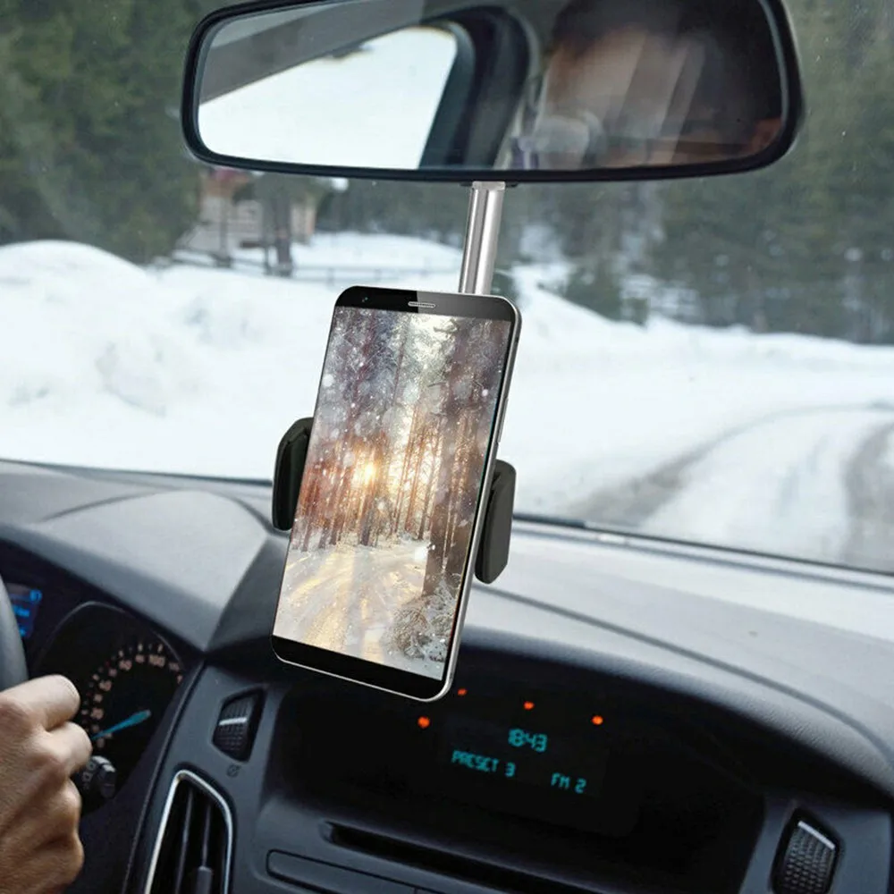 

Car Rearview Mirror Mount Phone Holder 360 Degrees GPS Rotating Stand Support Seat Back Smartphone Car Phone Holder