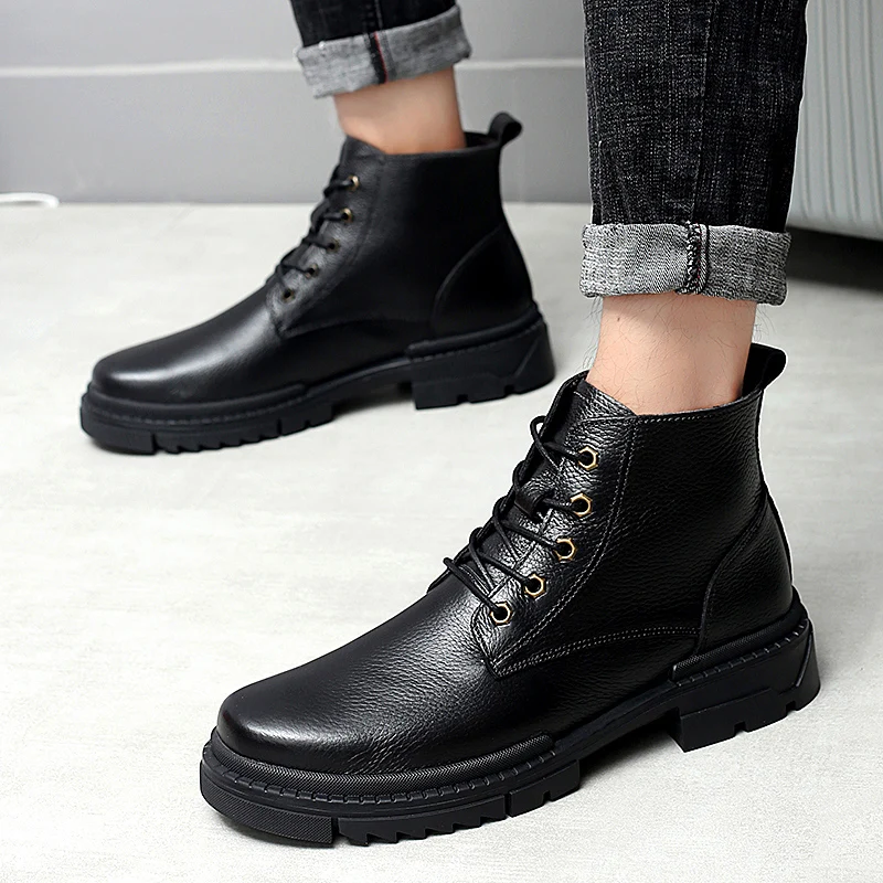 

Size 39-46 Men Winter Shoes Warm Comfortable Fashion Genuine Leather Snow Boots Waterproof Boots Men's Outdoor Work Boots %