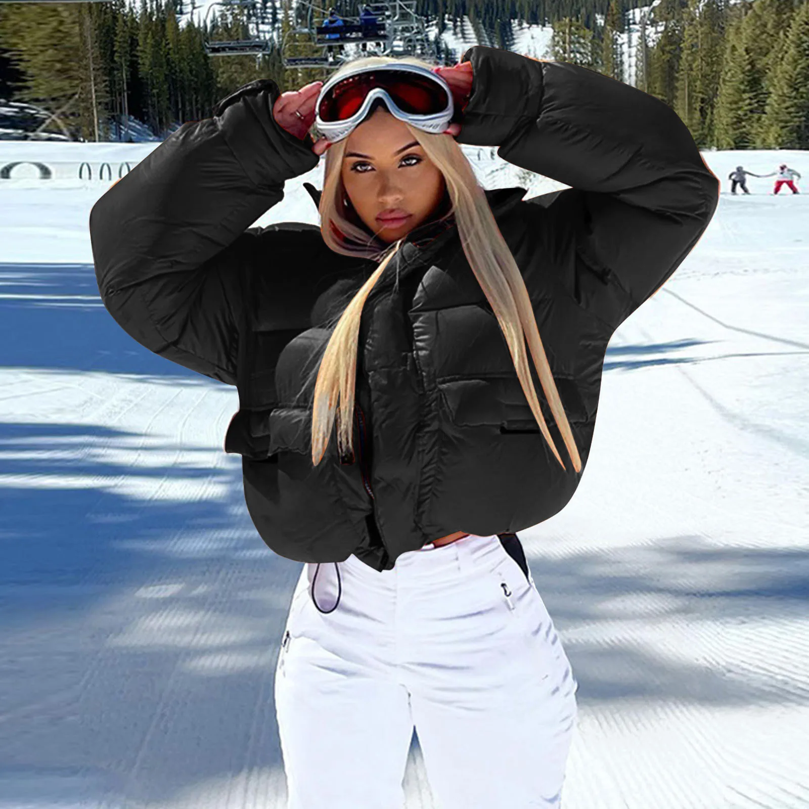 

Autumn Winter Solid Color Zipper Pocket Women Quilted Coats Long Sleeve Short Jacket Padded Coat Outerwear Chic Tops Jacket 4