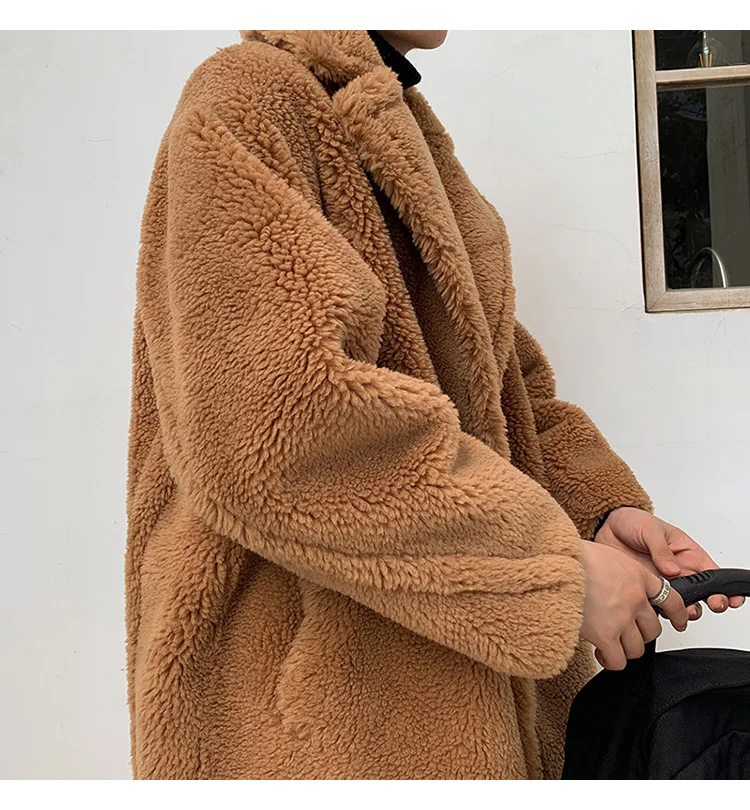 

IEFB /men's wear 2020 faux fur integrated suede thickened long coat for couple autumn winter warm overize long sleeve coat Y3579