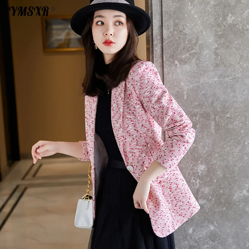 Pink Suit Women 2022 Autumn and Winter New Wild High-end Fashion Elegant Plaid Ladies Office Jacket Casual Long-sleeved Coat
