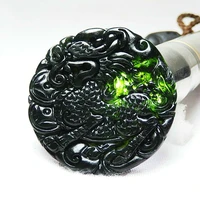 natural black green jade kirin dragon pendant necklace obsidian chinese hand carved fashion charm jewelry amulet men women gifts
