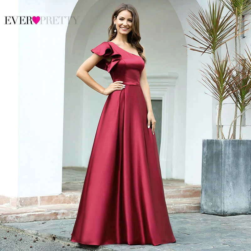 Женское атласное вечернее платье Ever Pretty бордовое длинное трапециевидной формы
